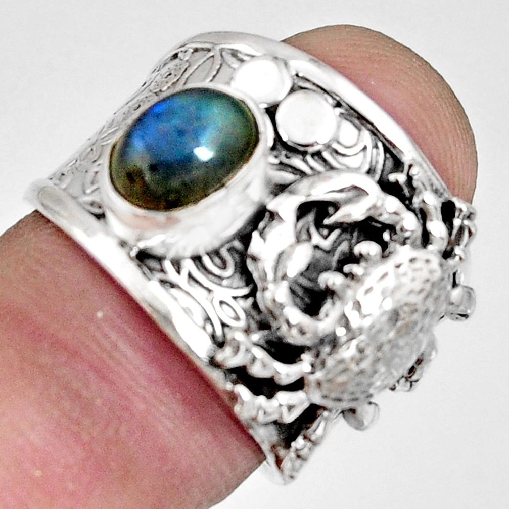 2.01cts natural blue labradorite 925 silver crab solitaire ring size 6.5 r10673