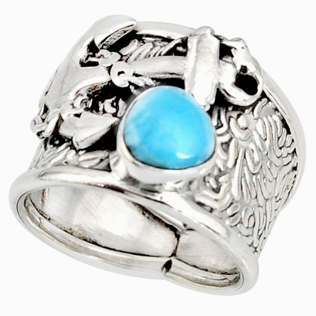 2.07cts natural blue larimar 925 silver anchor solitaire ring size 9.5 r10681