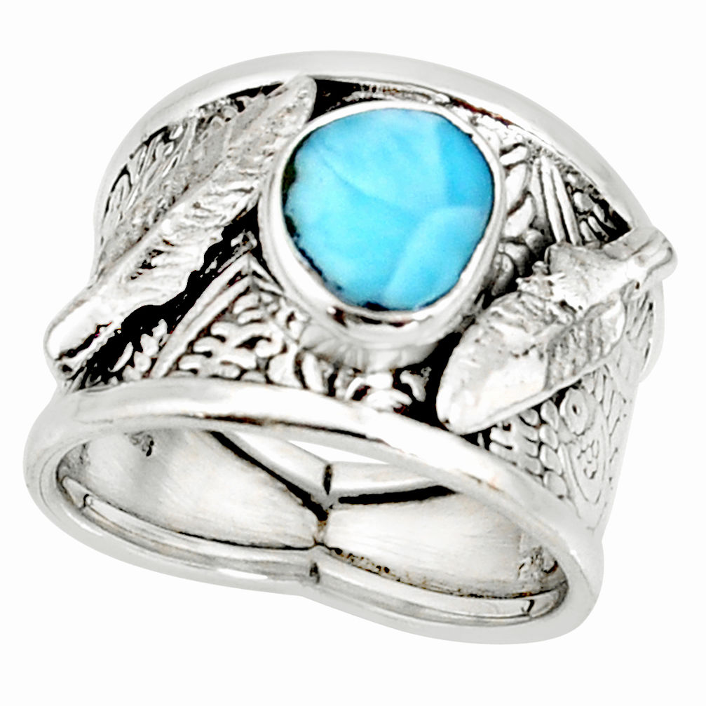 2.41cts natural blue larimar 925 silver feather solitaire ring size 7.5 r10682