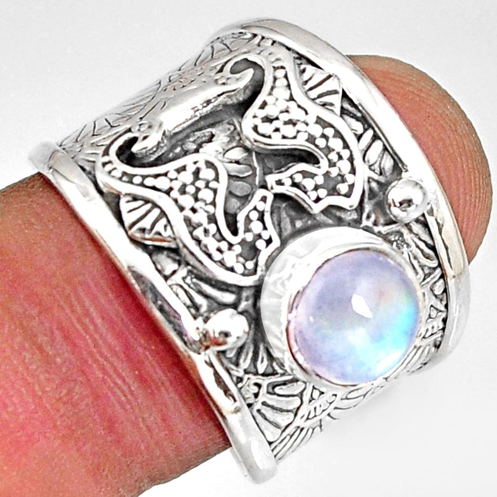 2.75cts natural rainbow moonstone silver seahorse solitaire ring size 7.5 r10695