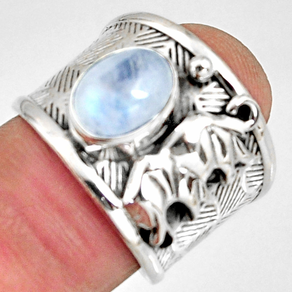 3.24cts natural rainbow moonstone silver elephant solitaire ring size 6.5 r10698