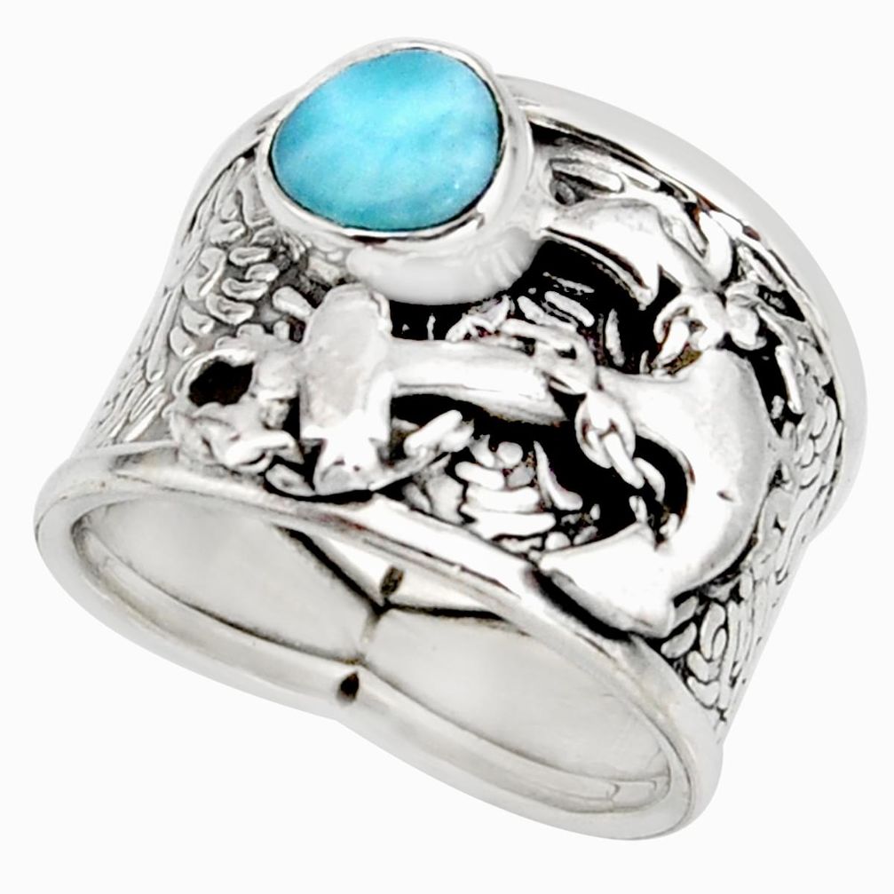 2.17cts natural blue larimar 925 silver anchor solitaire ring size 8 r10701