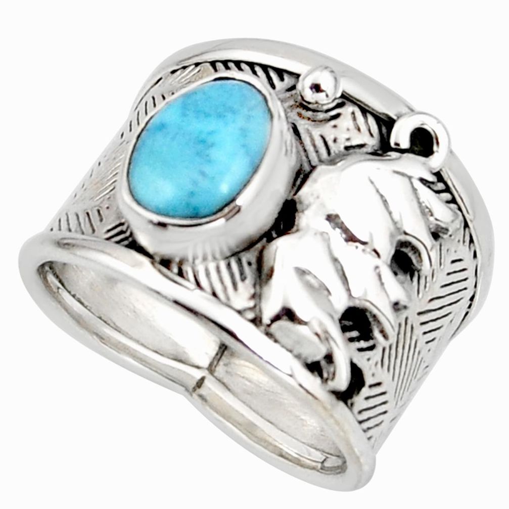 2.82cts natural blue larimar 925 silver elephant solitaire ring size 7 r10703