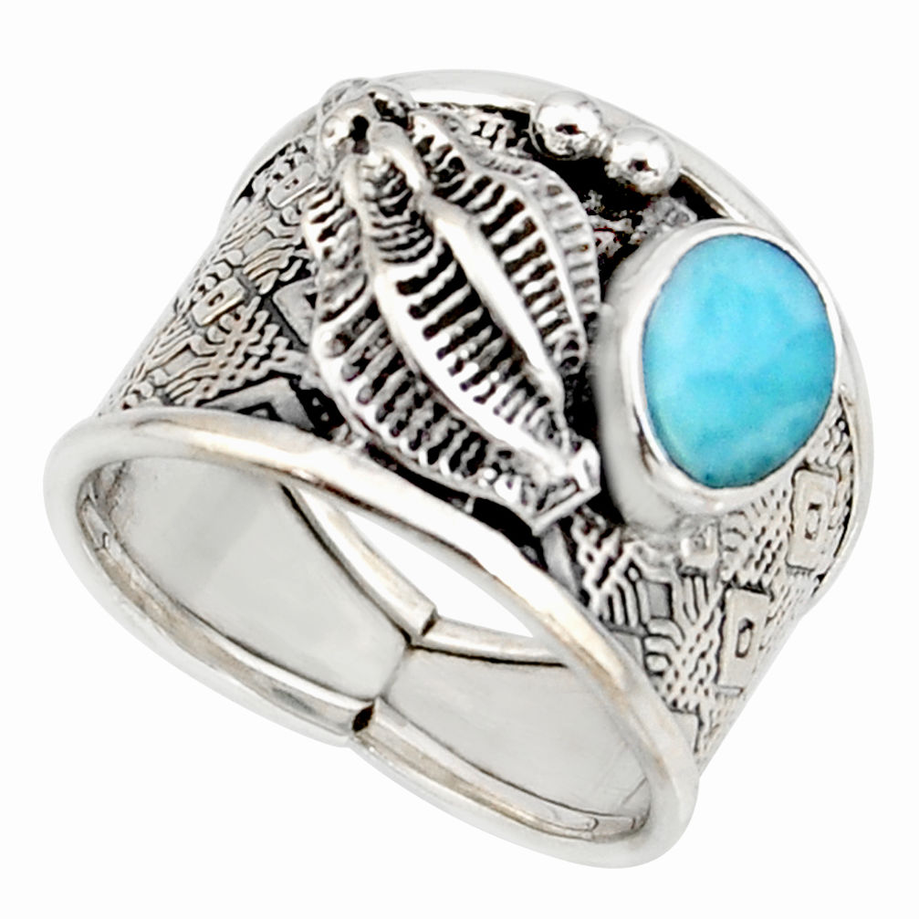 925 sterling silver 2.18cts natural blue larimar solitaire ring size 8.5 r10704