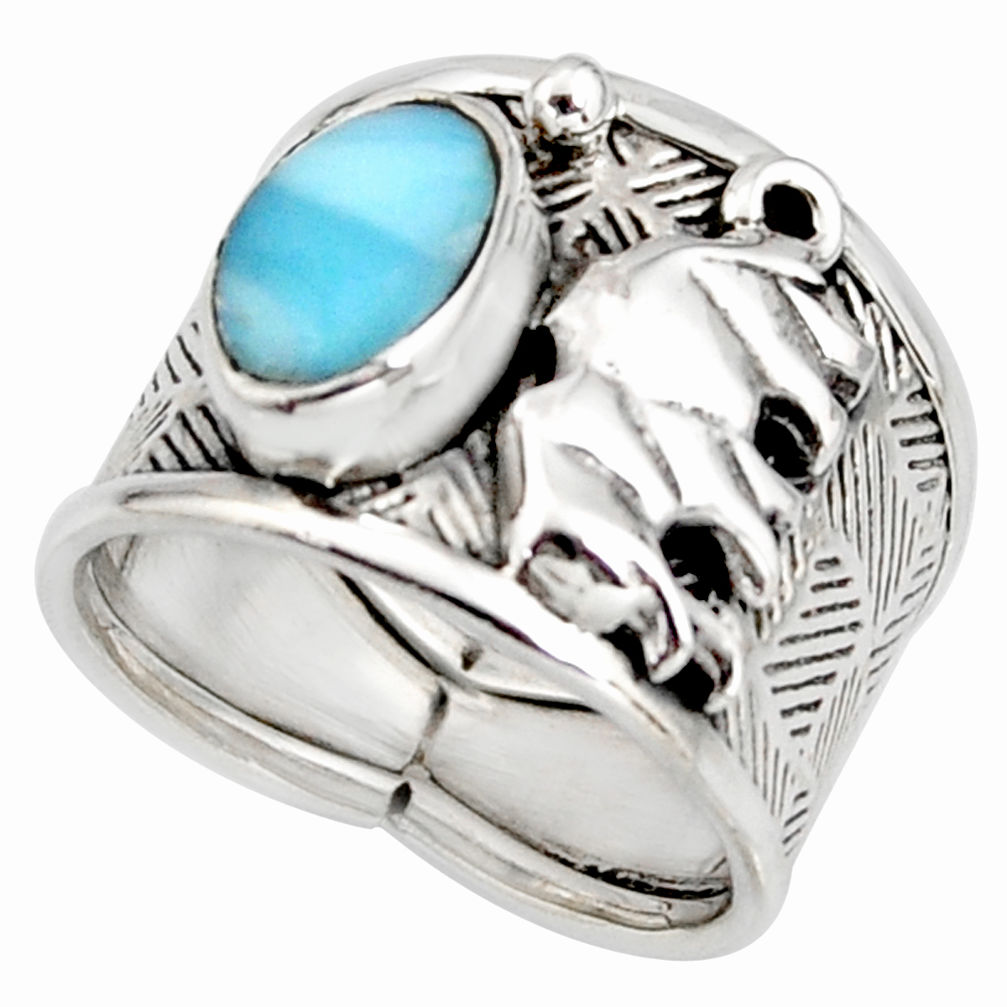 3.01cts natural blue larimar 925 silver elephant solitaire ring size 7 r10706