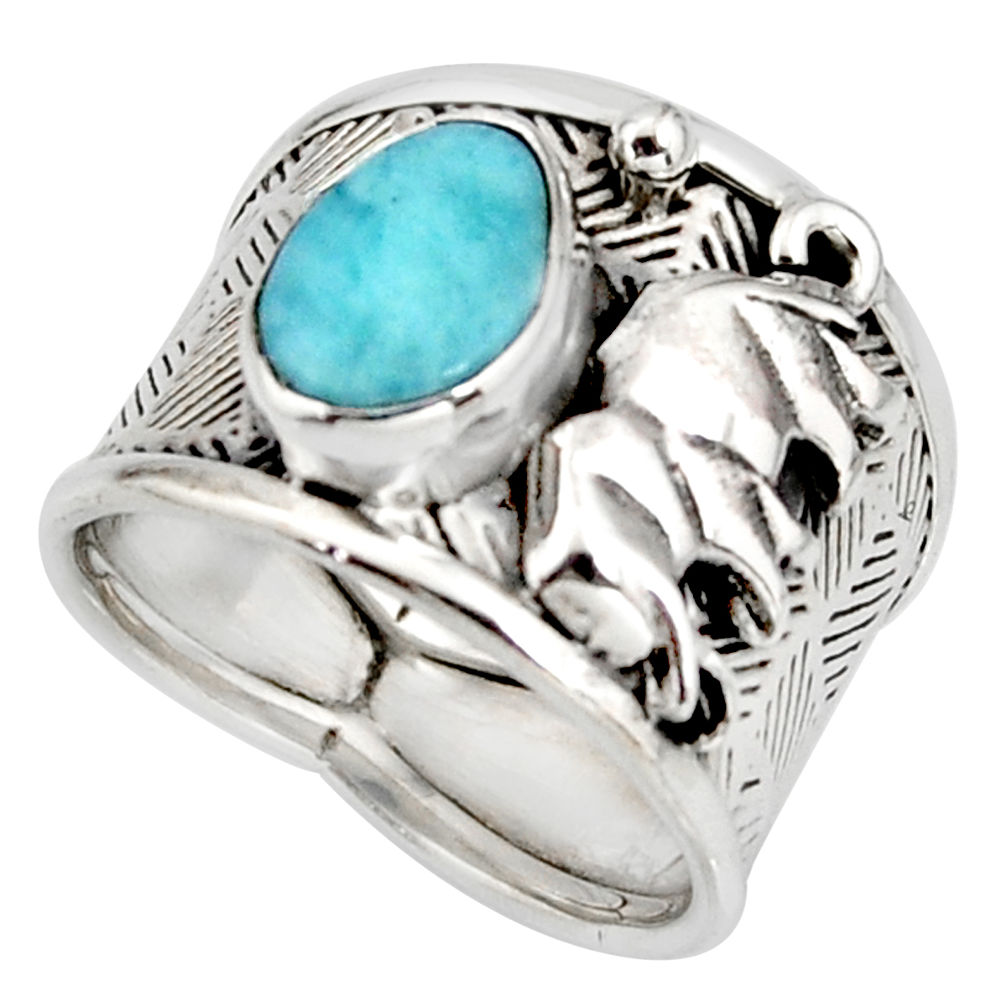 3.13cts natural blue larimar 925 silver elephant solitaire ring size 6.5 r10707