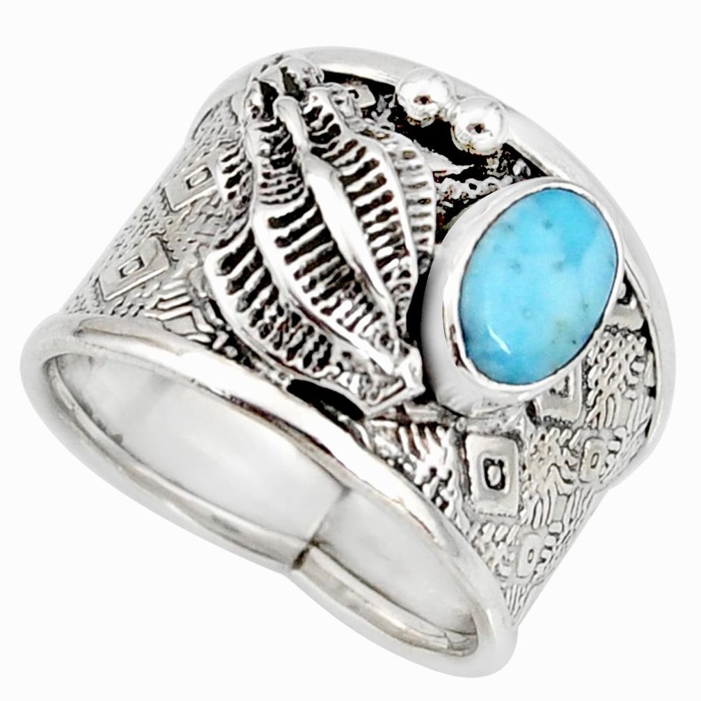 1.75cts natural blue larimar 925 silver solitaire ring jewelry size 8.5 r10708