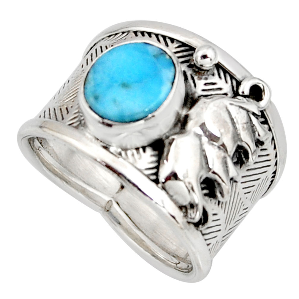 2.81cts natural blue larimar 925 silver elephant solitaire ring size 8 r10713