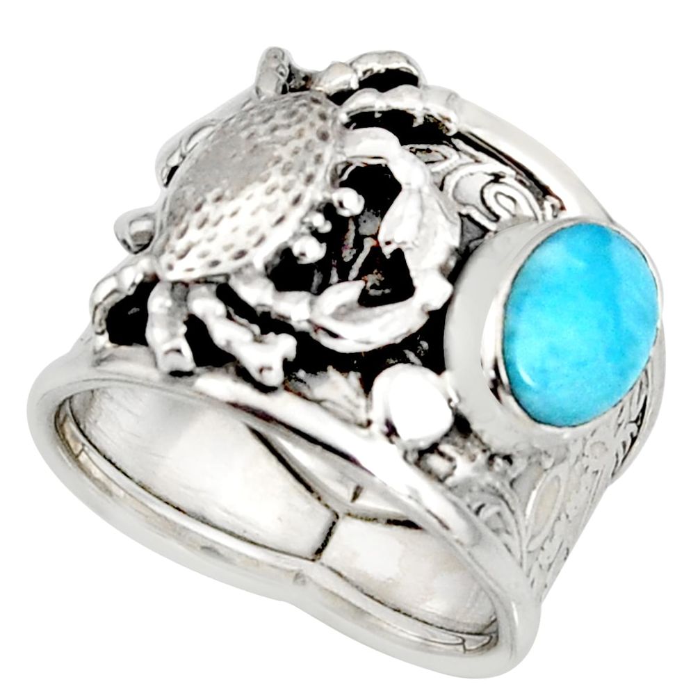 2.11cts natural blue larimar 925 silver crab solitaire ring size 7 r10717