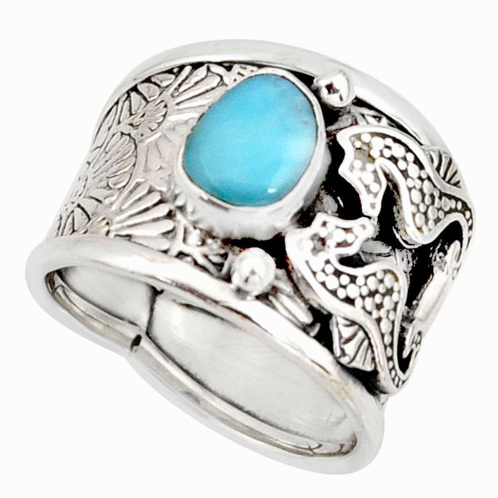2.01cts natural blue larimar 925 silver seahorse solitaire ring size 6.5 r10721