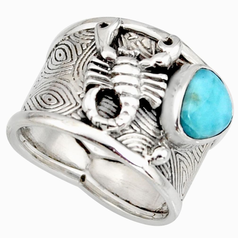 2.47cts natural blue larimar 925 silver scorpion solitaire ring size 8 r10726