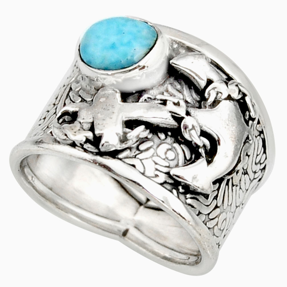 2.11cts natural blue larimar 925 silver anchor solitaire ring size 7 r10728