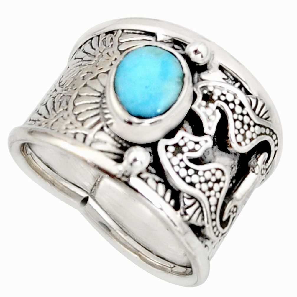 925 silver 2.11cts natural blue larimar seahorse solitaire ring size 7.5 r10732