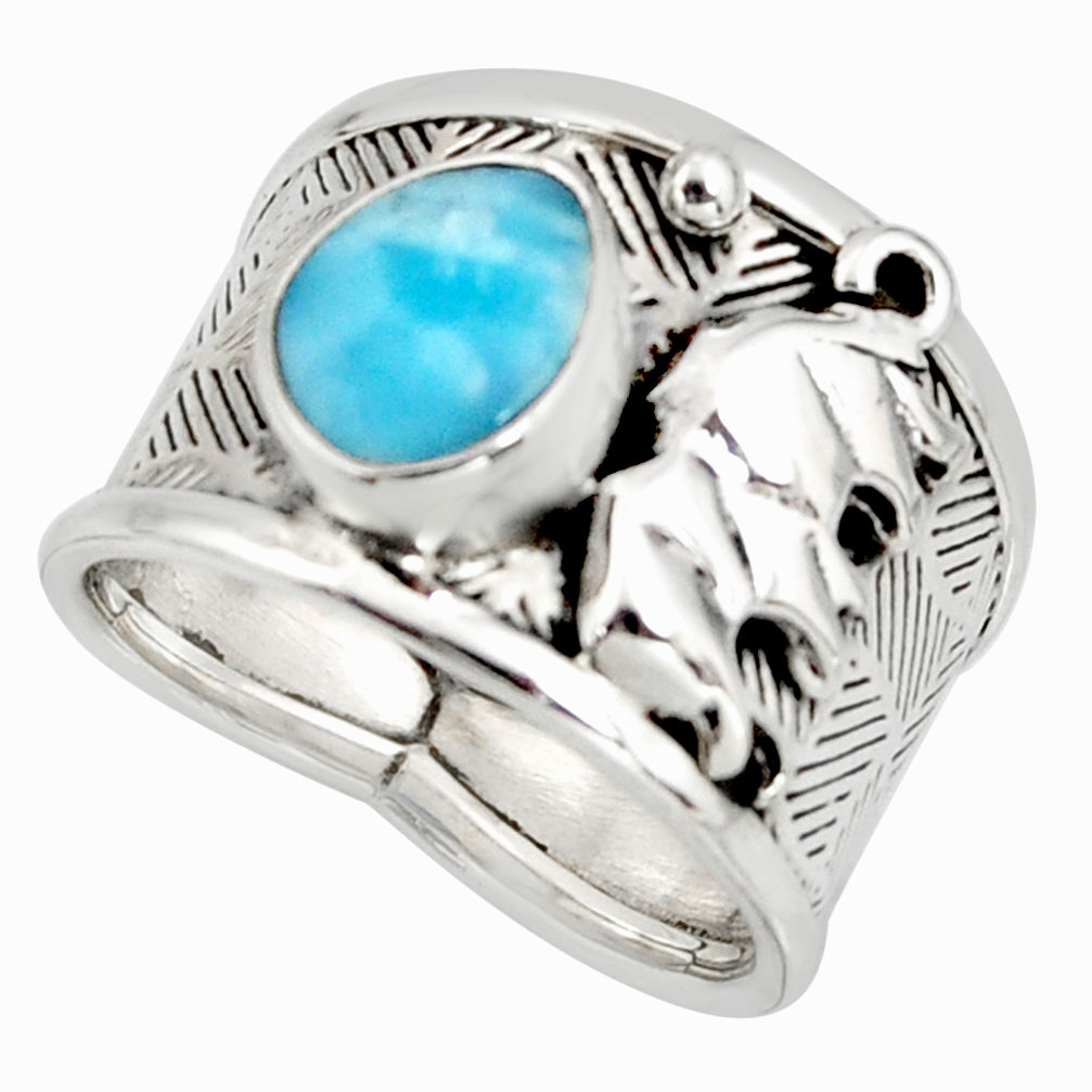 3.09cts natural blue larimar 925 silver elephant solitaire ring size 8 r10733