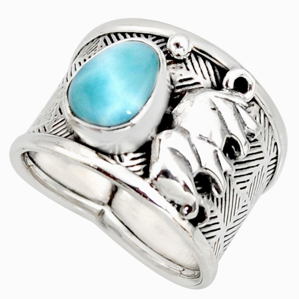2.11cts natural blue larimar 925 silver elephant solitaire ring size 8 r10734