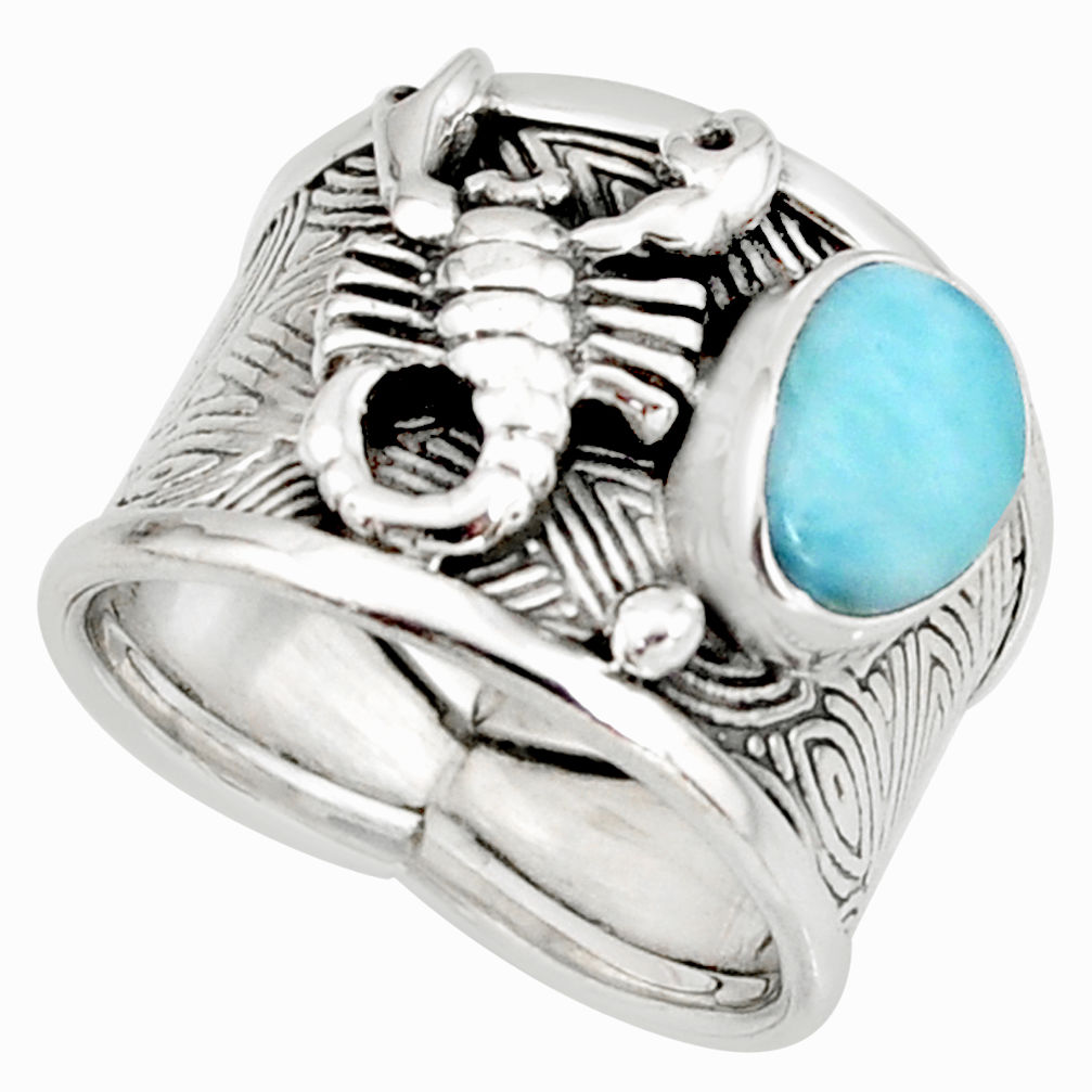 2.07cts natural blue larimar 925 silver scorpion solitaire ring size 7 r10736