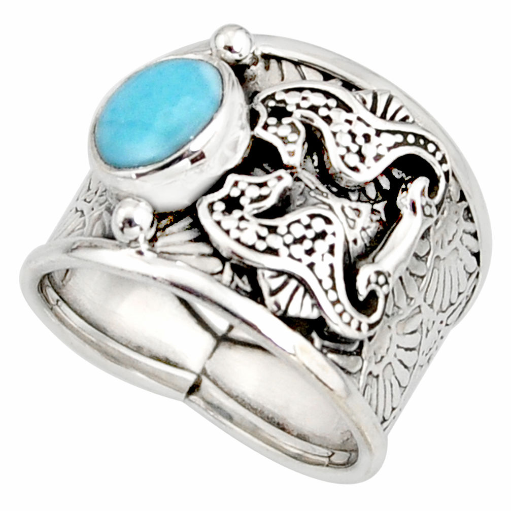 925 silver 1.88cts natural blue larimar seahorse solitaire ring size 7 r10739