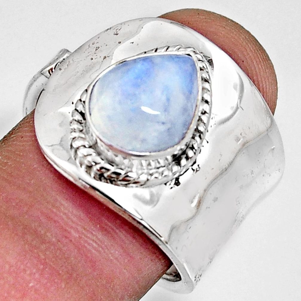 4.22cts natural rainbow moonstone 925 silver adjustable ring size 8.5 r10752