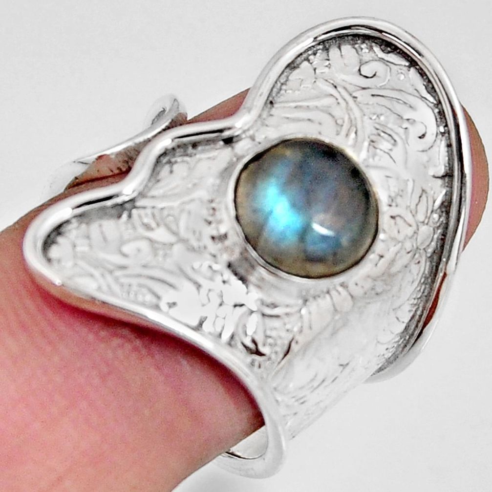 3.02cts natural blue labradorite 925 silver adjustable ring size 8 r10762