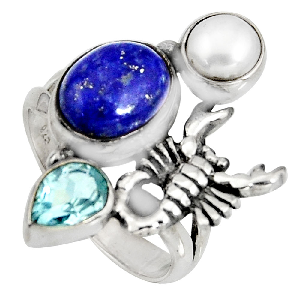 6.62cts natural blue lapis lazuli 925 silver scorpion charm ring size 7 r10804