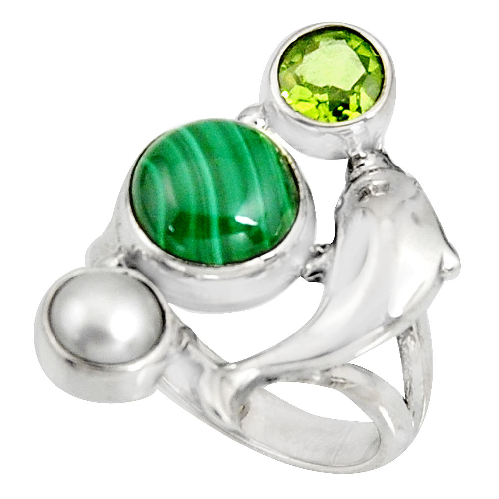 7.77cts natural green malachite peridot 925 silver dolphin ring size 7 r10814