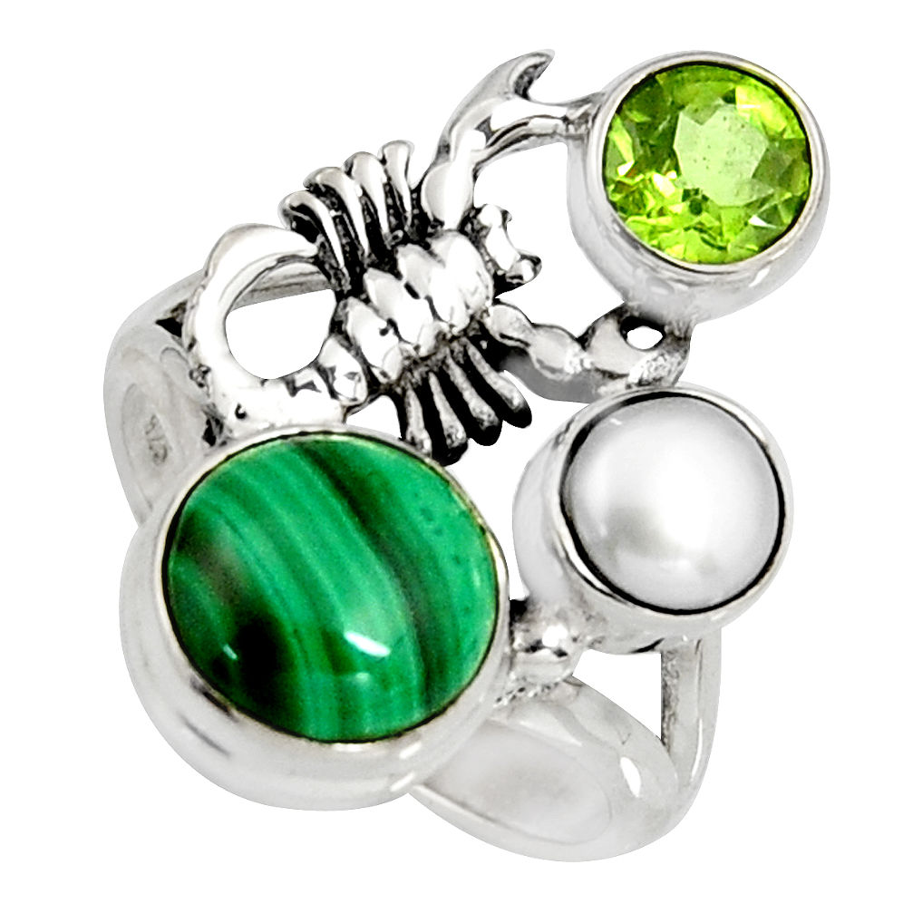 7.02cts natural green malachite 925 silver scorpion charm ring size 7.5 r10817