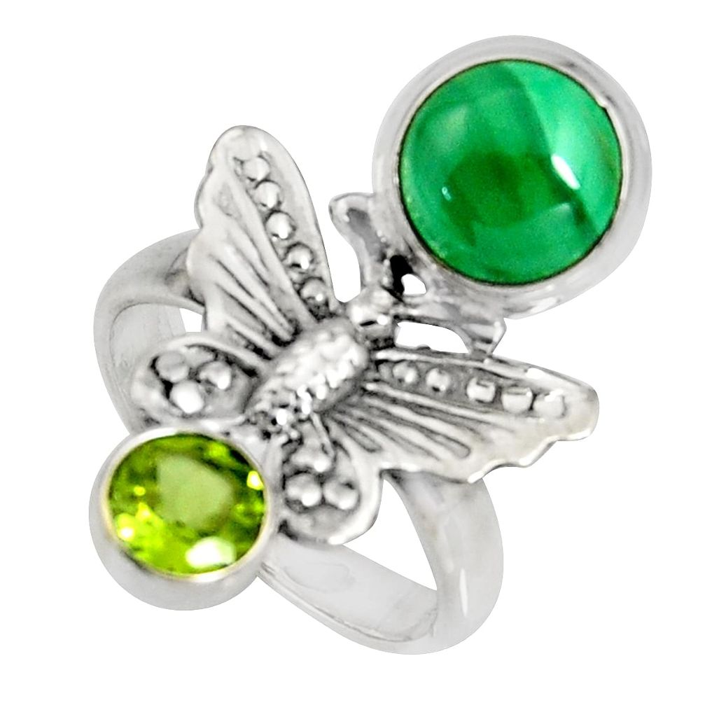 5.95cts natural green malachite peridot 925 silver butterfly ring size 7 r10819