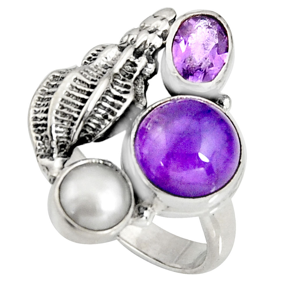 7.02cts natural purple amethyst pearl 925 sterling silver ring size 9 r10821