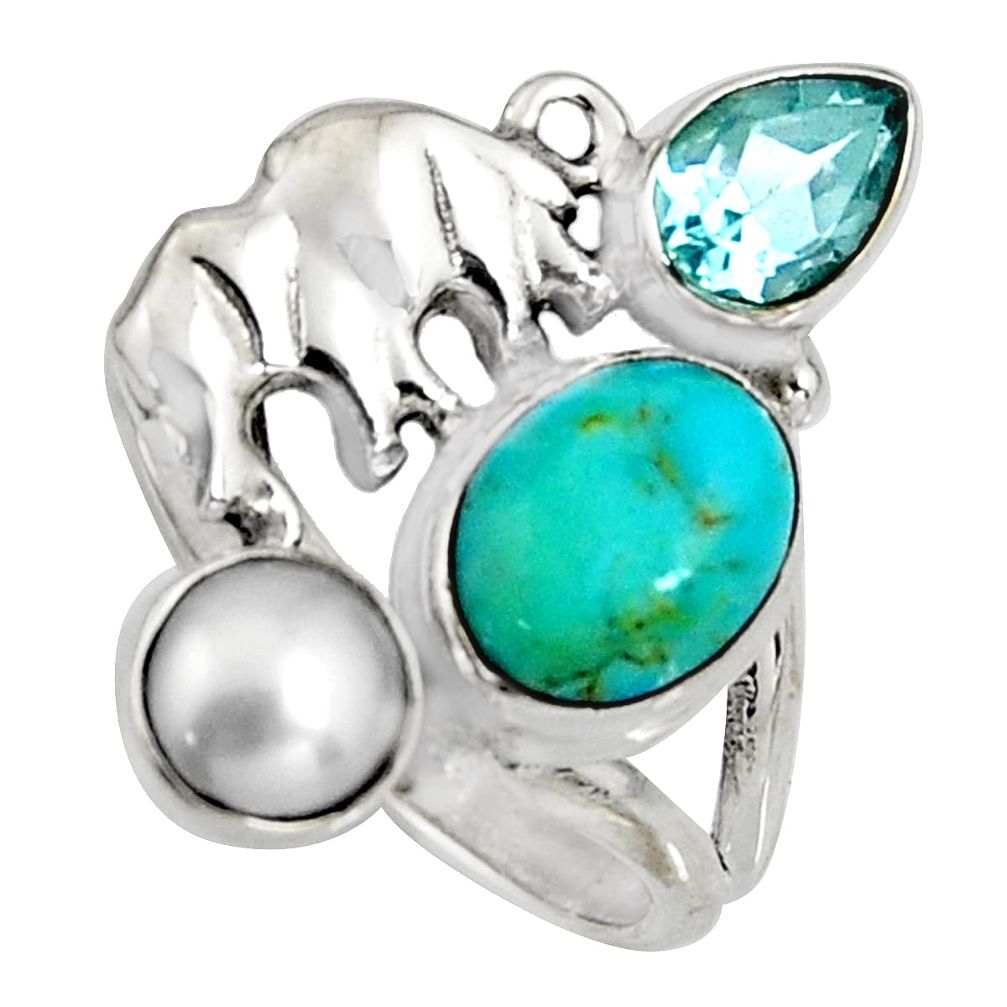 5.96cts blue arizona mohave turquoise 925 silver elephant ring size 7.5 r10831