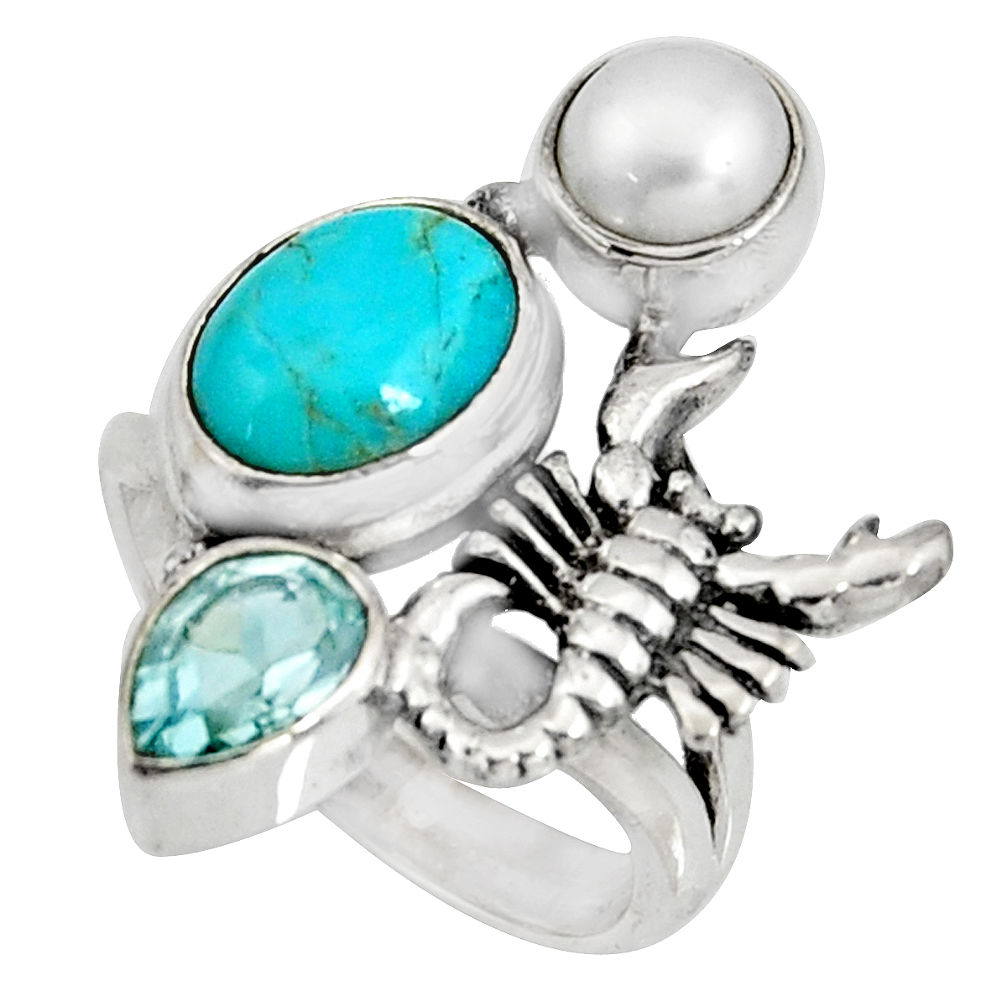 5.95cts blue arizona mohave turquoise silver scorpion charm ring size 6 r10834