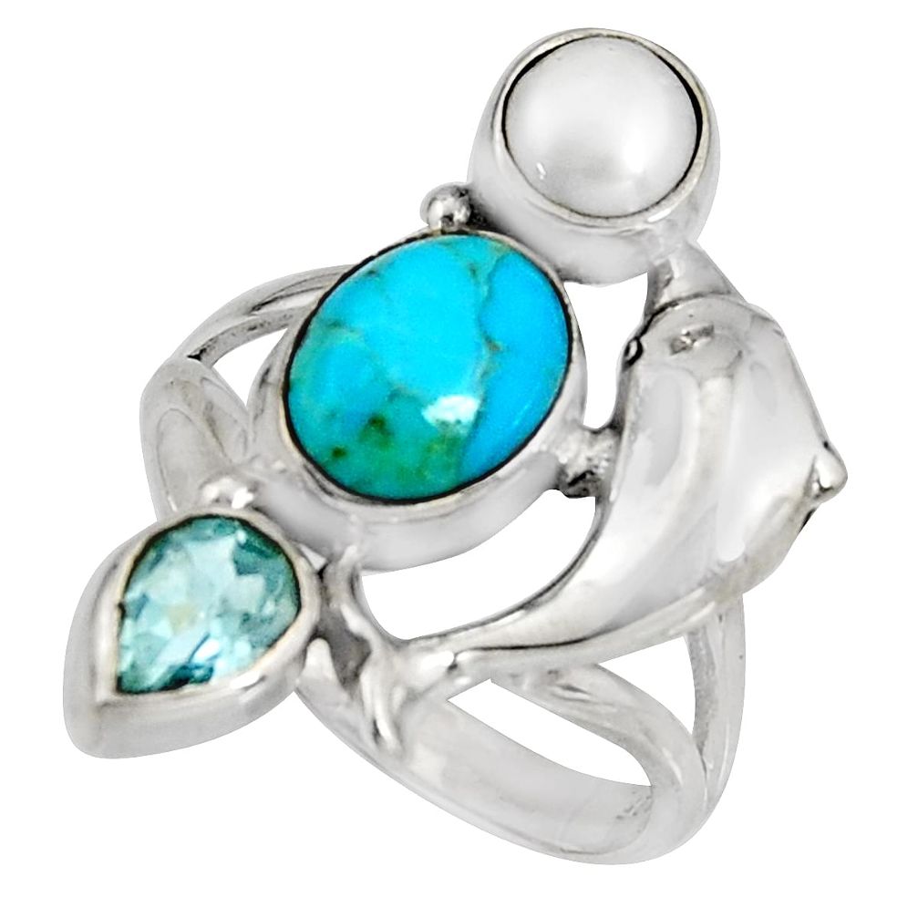 925 silver 6.76cts blue arizona mohave turquoise dolphin ring size 8.5 r10835