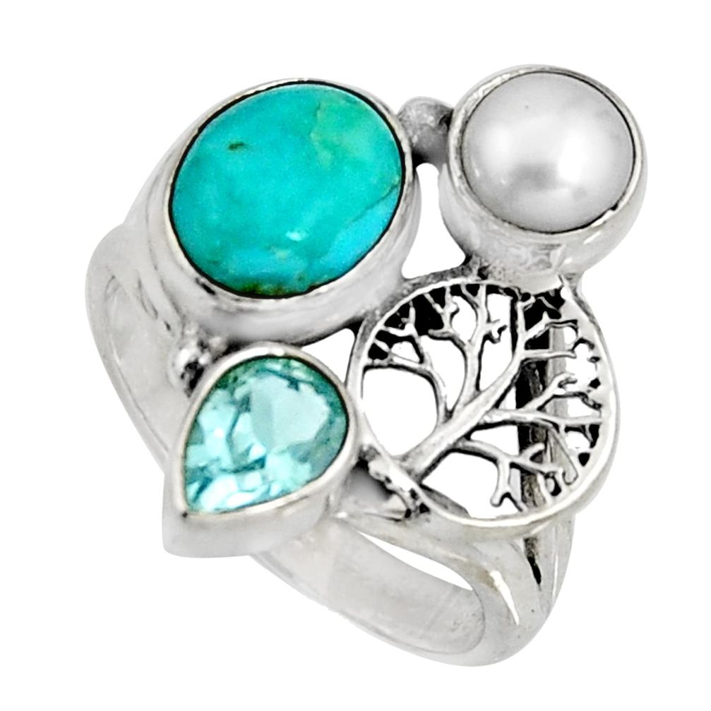 5.75cts blue arizona mohave turquoise silver tree of life ring size 7.5 r10836