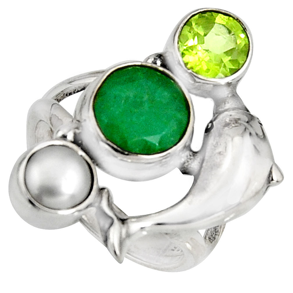 5.17cts natural green emerald peridot 925 silver dolphin ring size 6 r10848