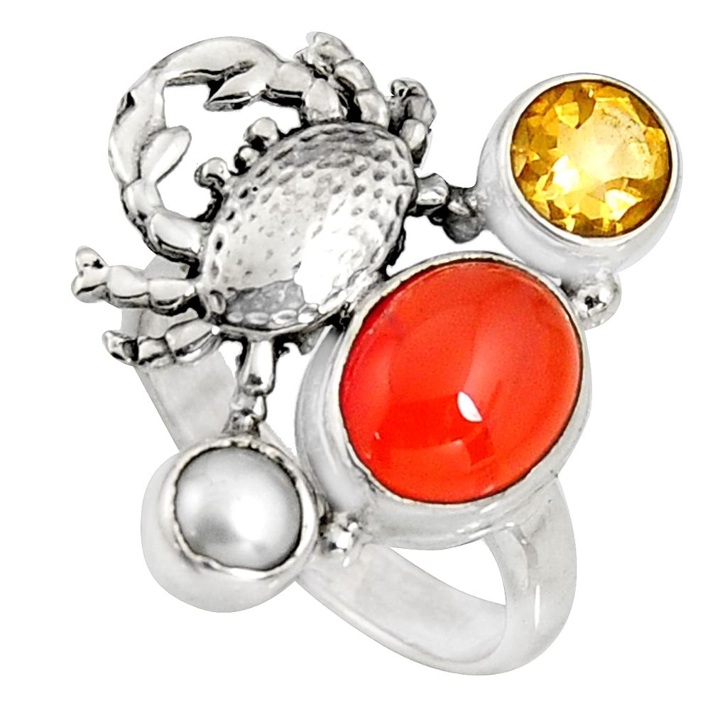 6.54cts natural orange cornelian (carnelian) 925 silver crab ring size 7 r10861