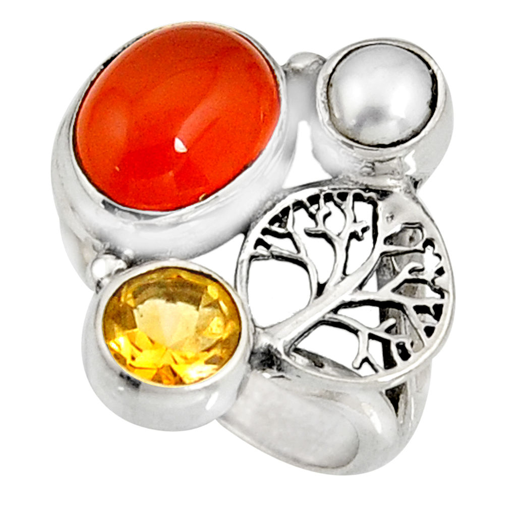 925 silver 6.58cts natural orange cornelian tree of life ring size 6 r10867