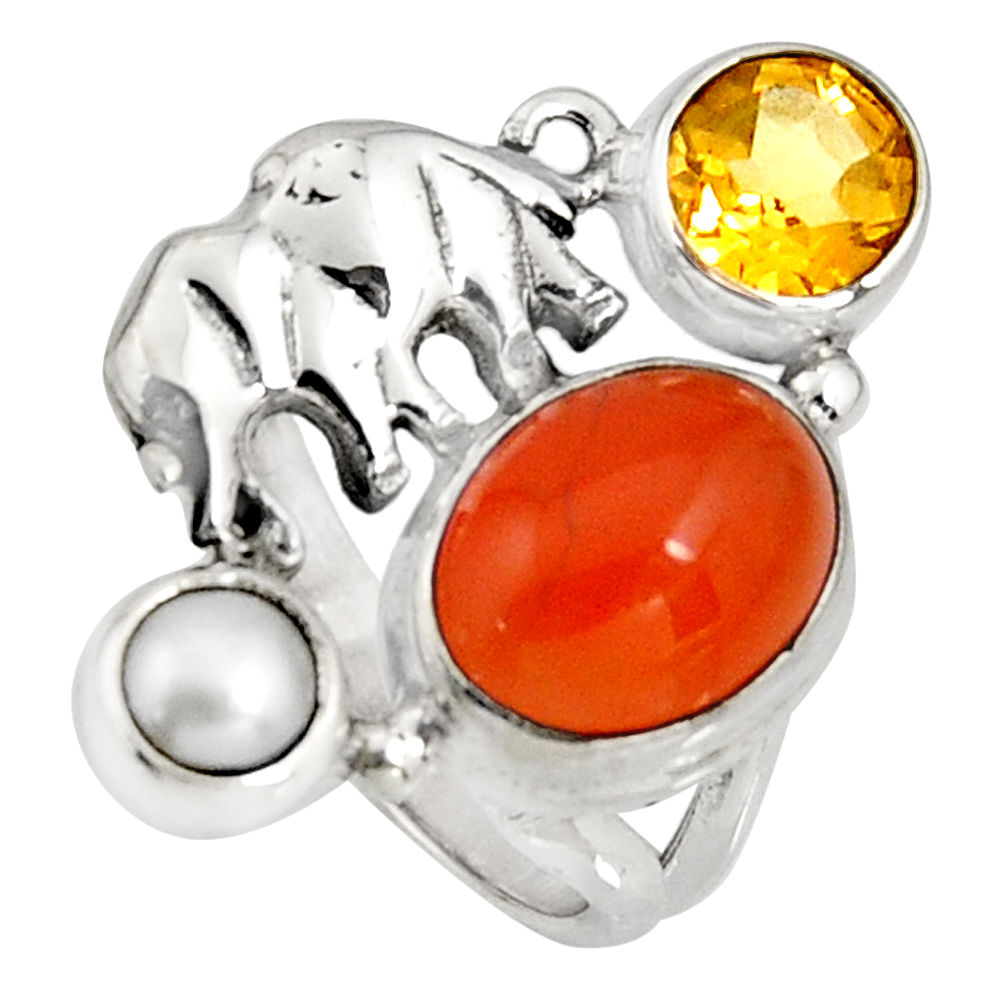 6.83cts natural cornelian (carnelian) 925 silver elephant ring size 6 r10869