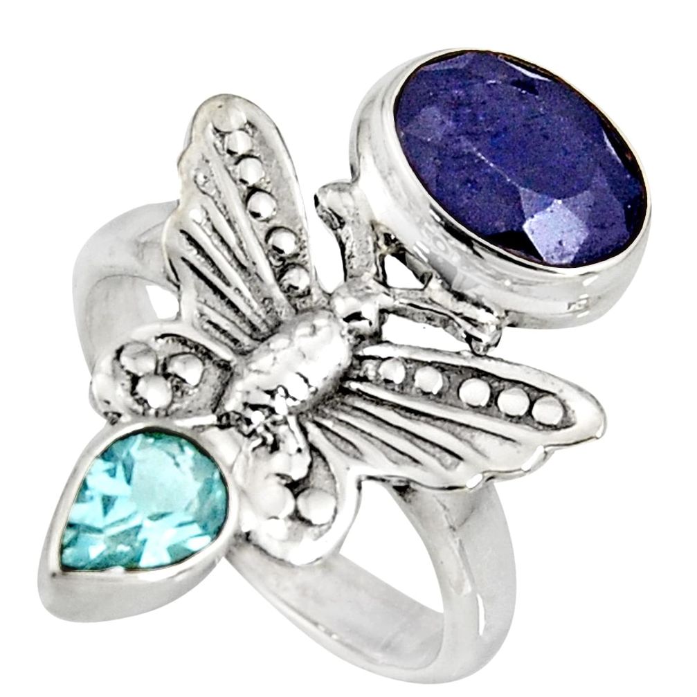 6.18cts natural blue sapphire topaz 925 silver butterfly ring size 8 r10875
