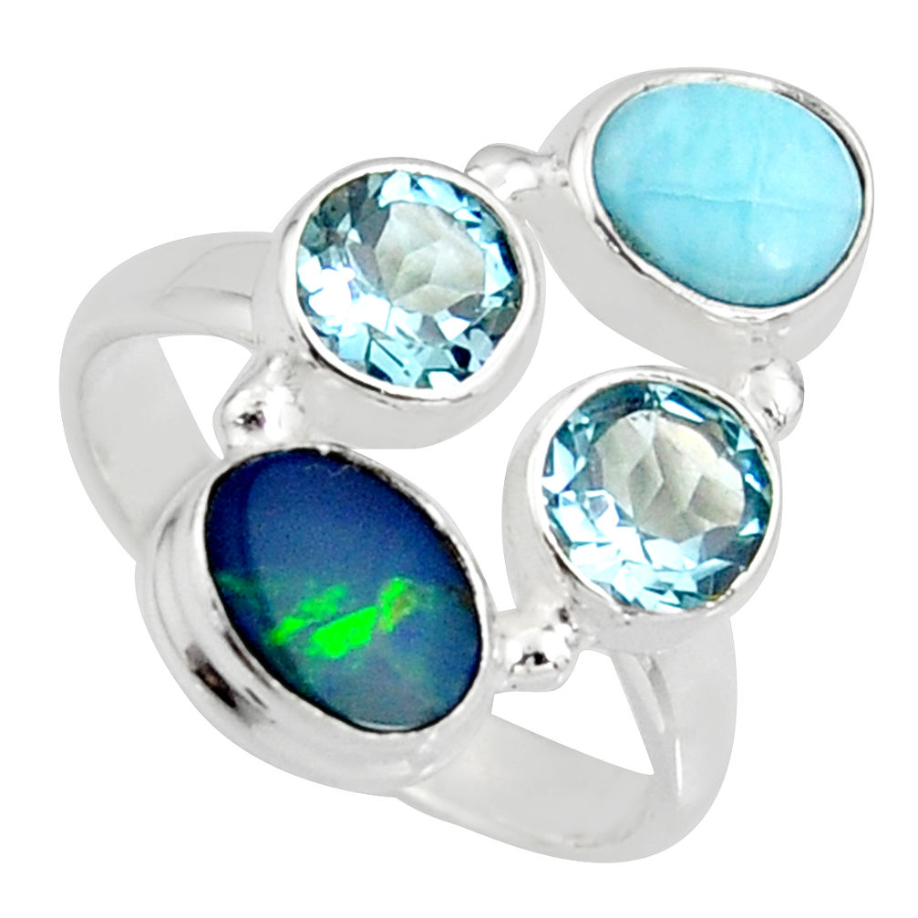 6.26cts natural blue doublet opal australian 925 silver ring size 8.5 r10908