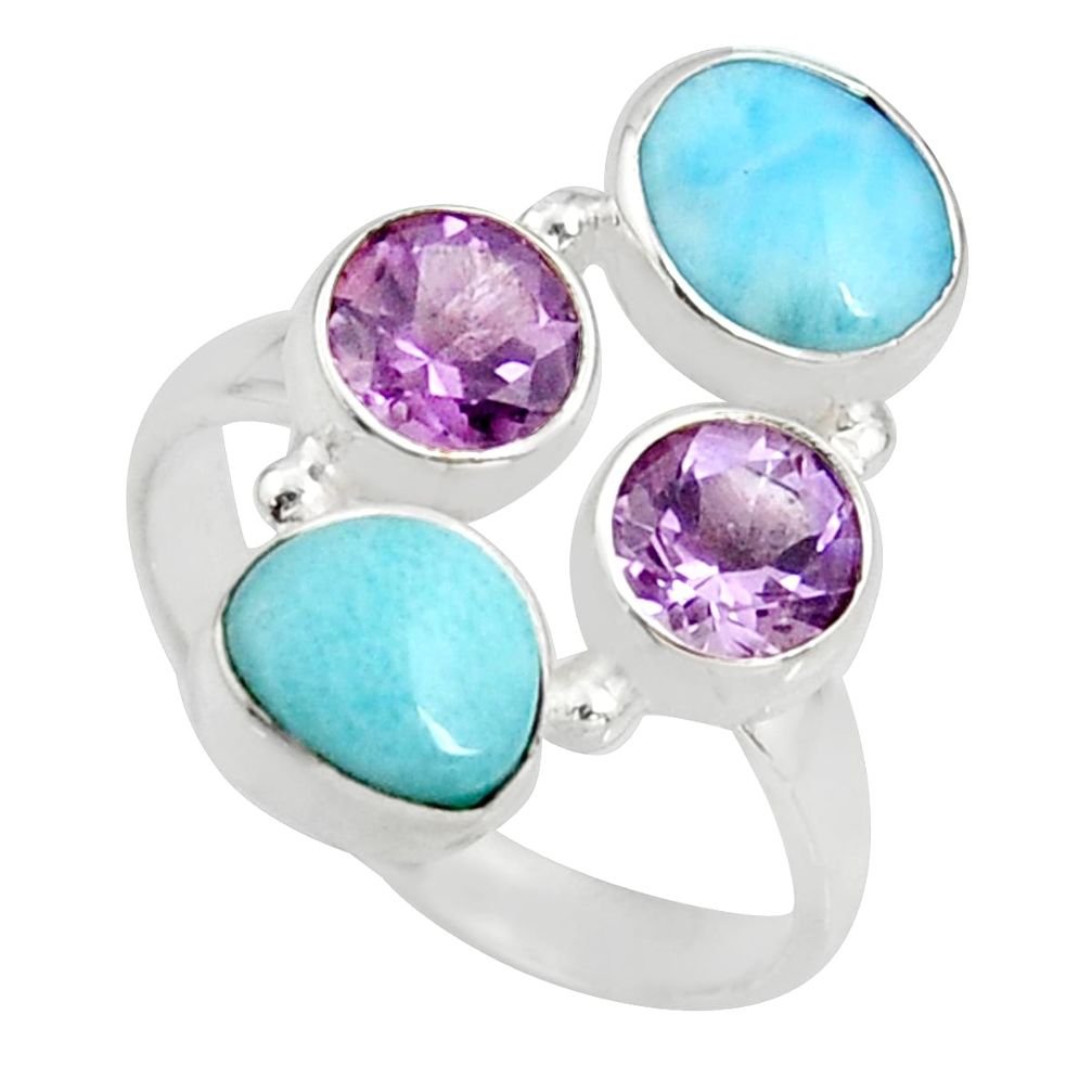 6.03cts natural blue larimar amethyst 925 sterling silver ring size 8 r10911