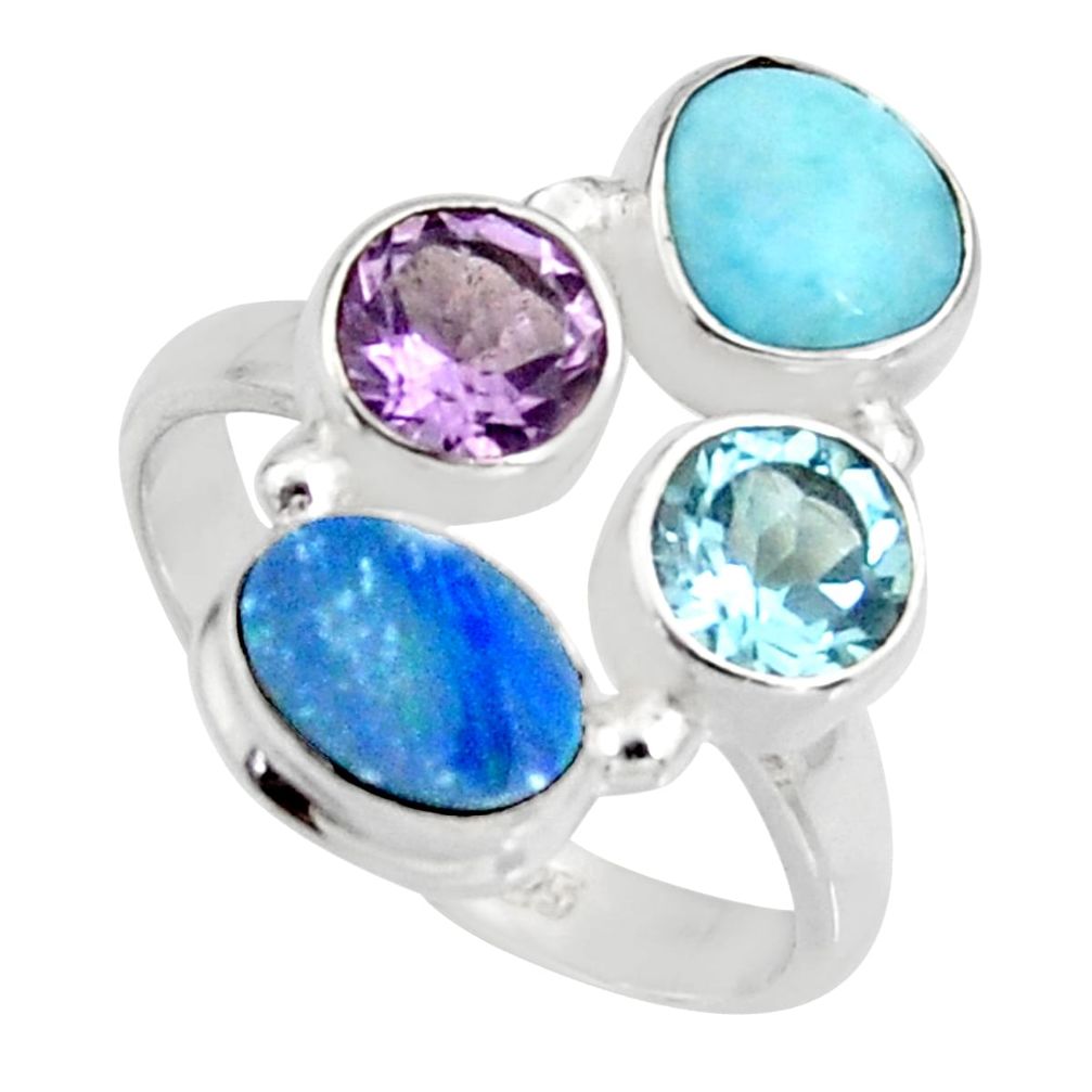 925 silver 6.10cts natural blue doublet opal australian topaz ring size 8 r10917