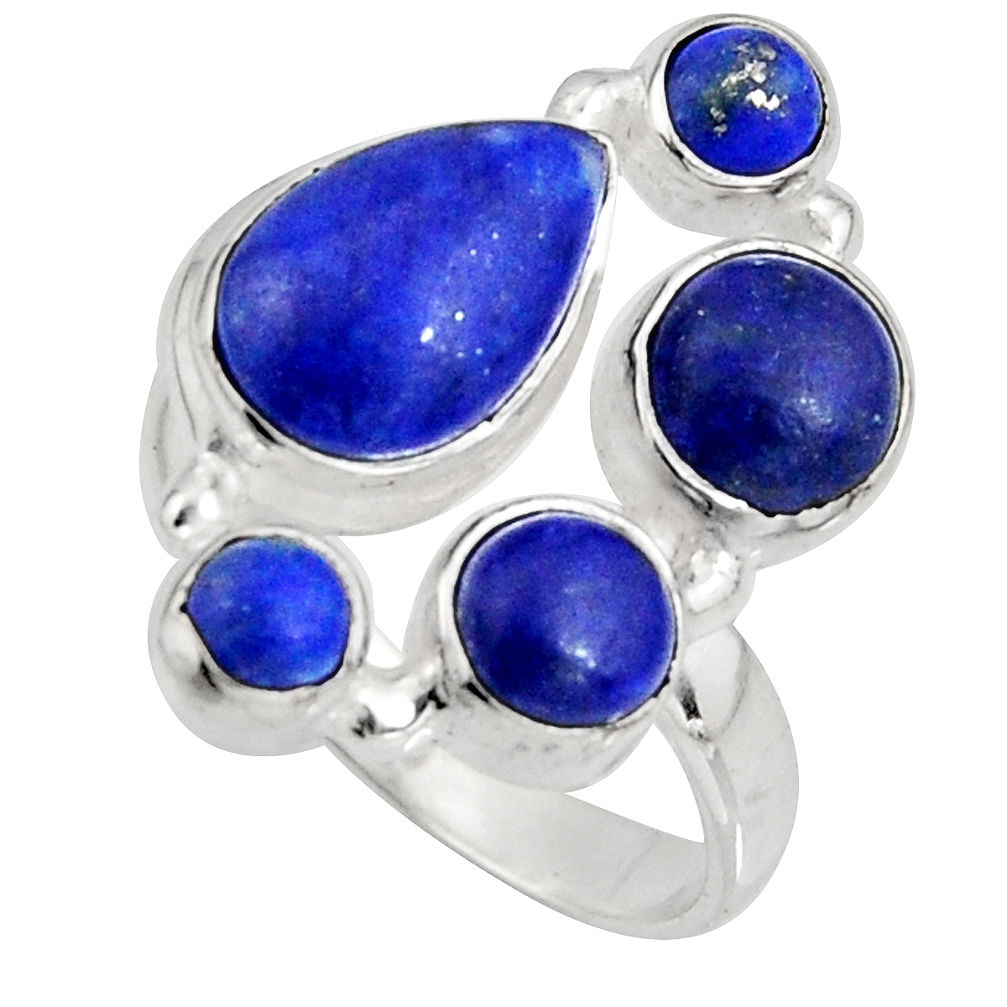 925 sterling silver 8.27cts natural blue lapis lazuli pear ring size 8.5 r10933