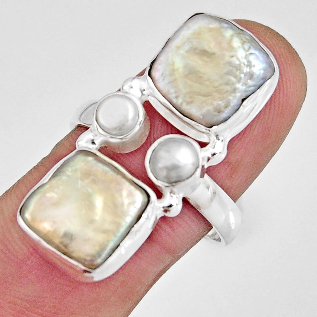 925 sterling silver 11.37cts natural white pearl ring jewelry size 8.5 r10959