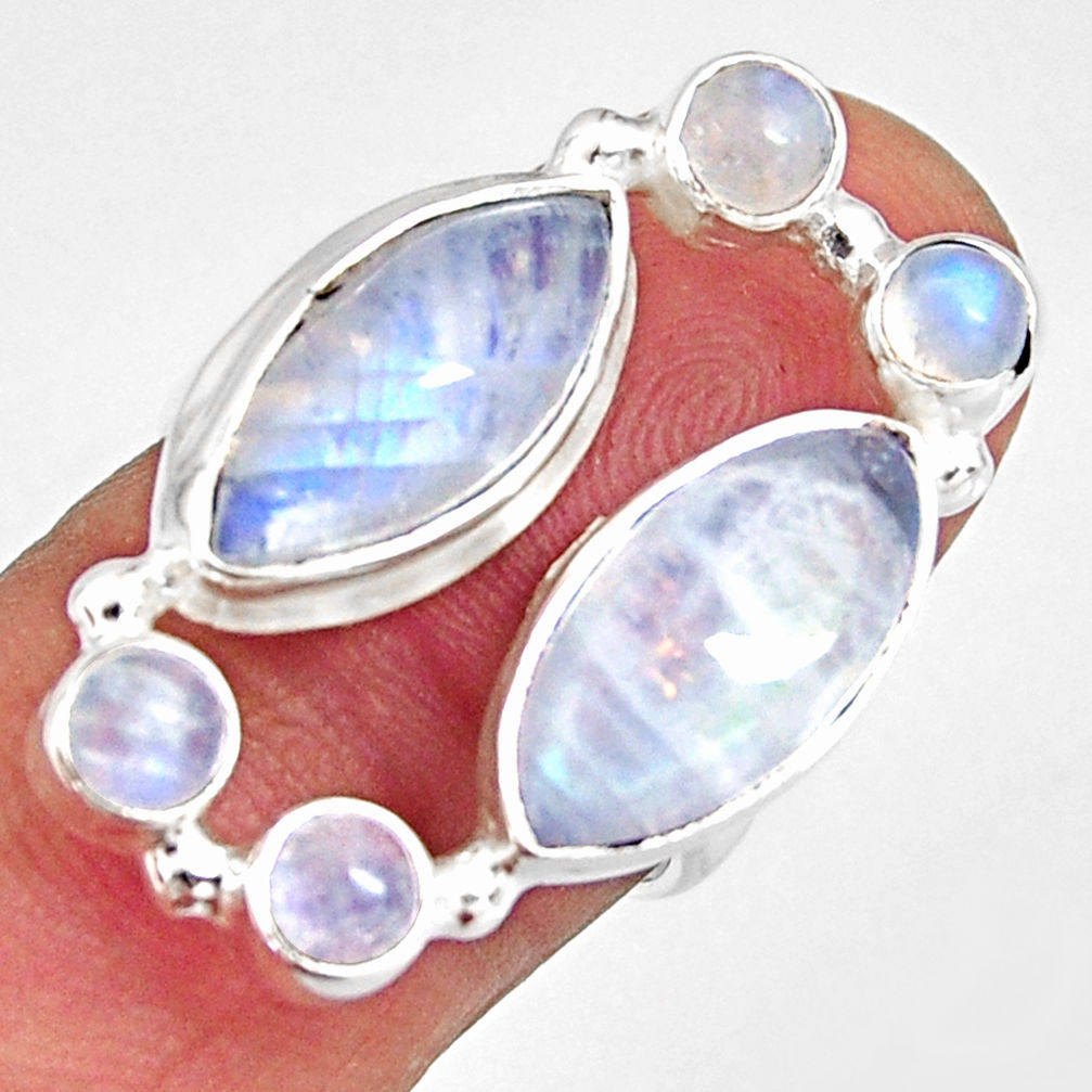 925 sterling silver 14.88cts natural rainbow moonstone ring size 6.5 r10964