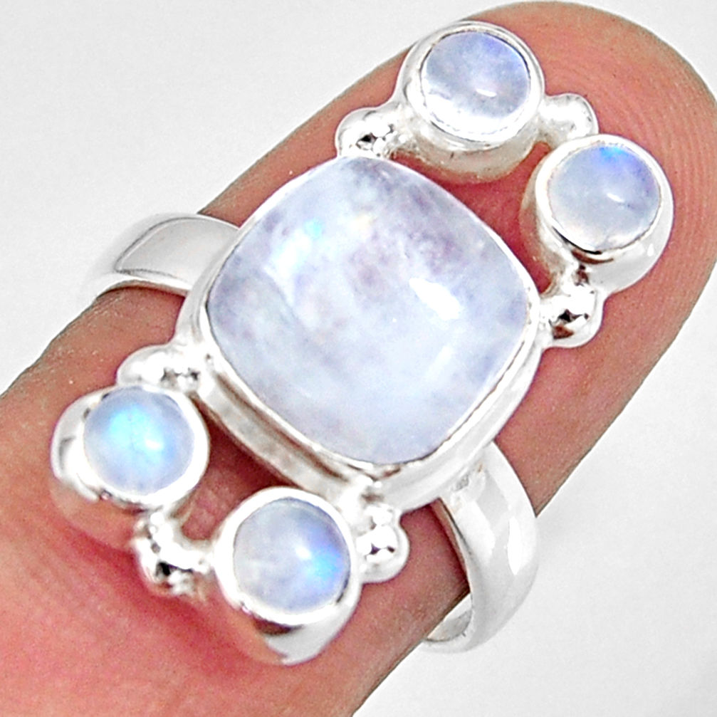 7.83cts natural rainbow moonstone 925 sterling silver ring size 7.5 r10969
