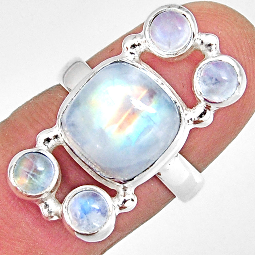 925 sterling silver 7.83cts natural rainbow moonstone ring jewelry size 7 r10980
