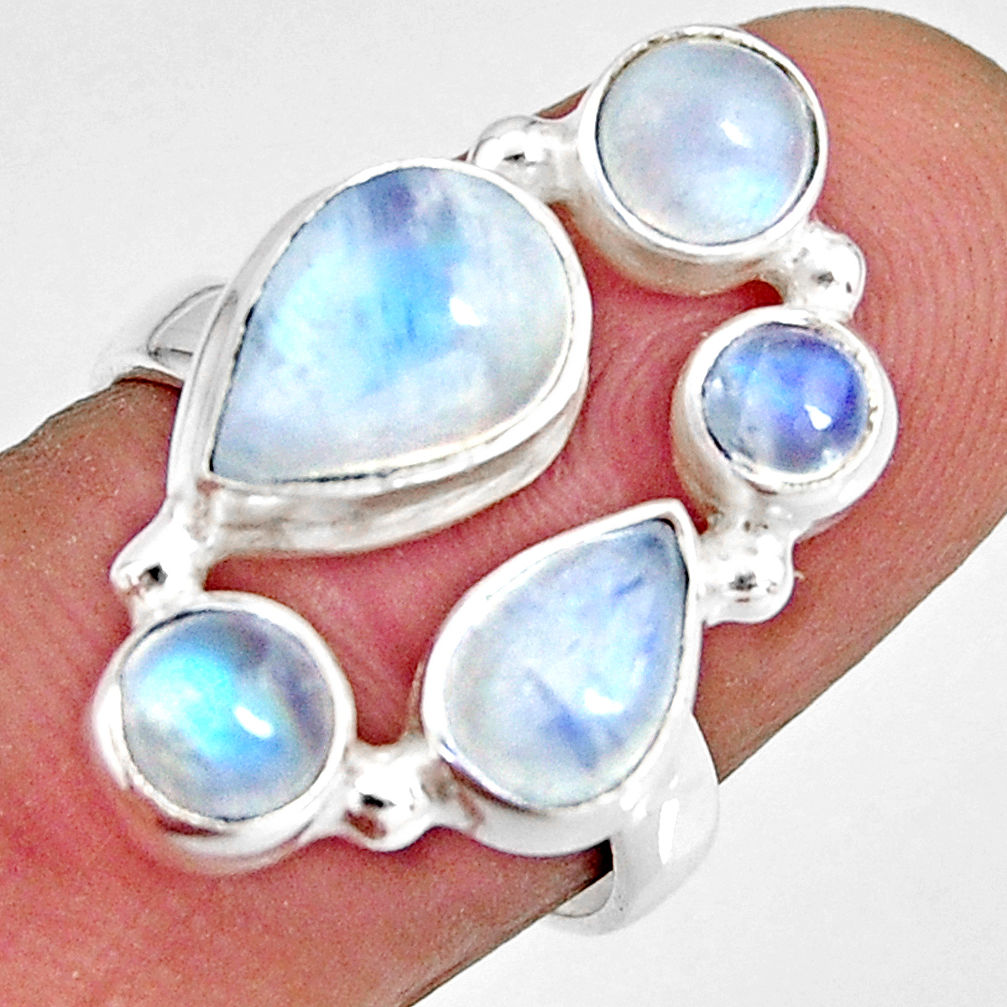 925 sterling silver 7.63cts natural rainbow moonstone pear ring size 7 r10987