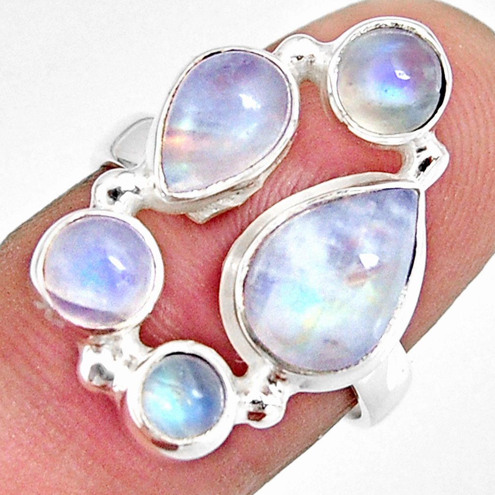 7.83cts natural rainbow moonstone 925 sterling silver ring size 6.5 r10988