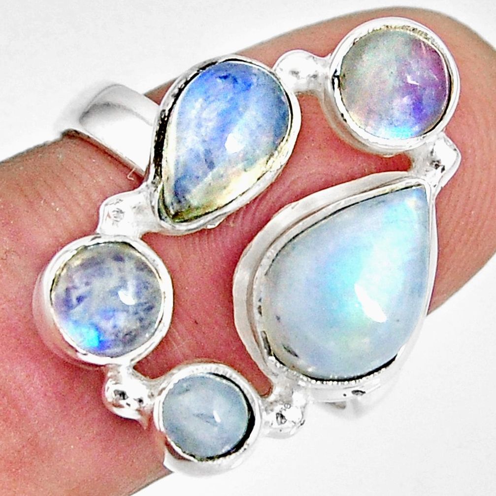 8.14cts natural rainbow moonstone 925 sterling silver ring jewelry size 8 r10990