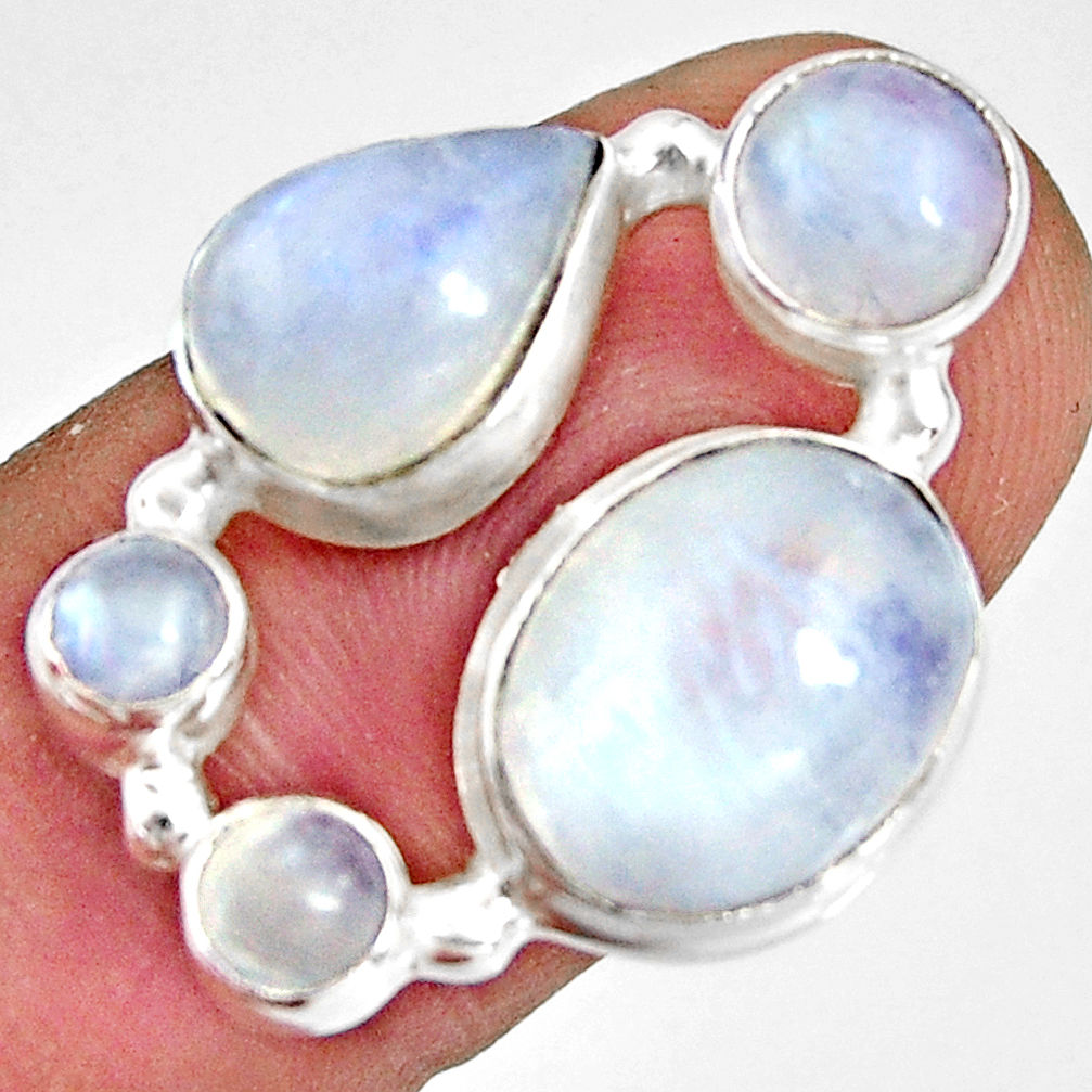 925 sterling silver 8.93cts natural rainbow moonstone pear ring size 6.5 r10992