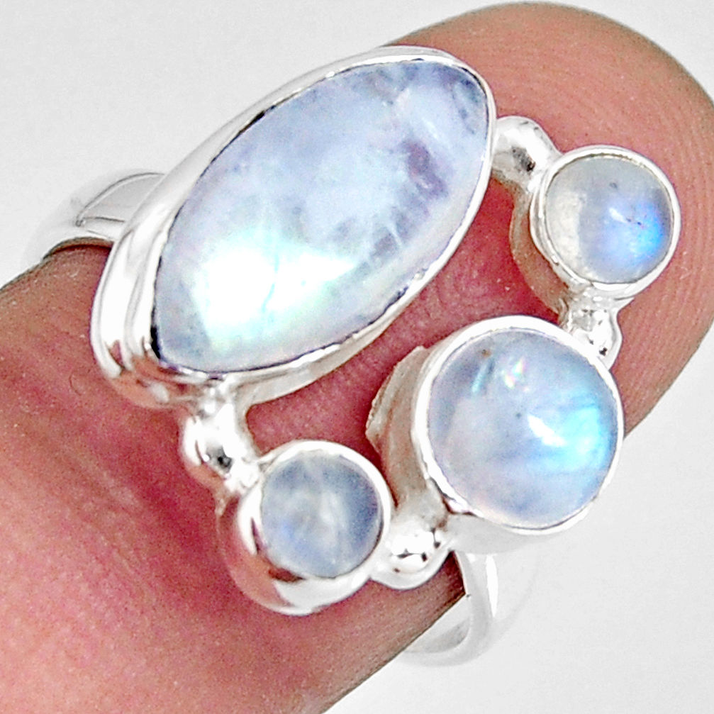 8.22cts natural rainbow moonstone 925 sterling silver ring size 7.5 r10994